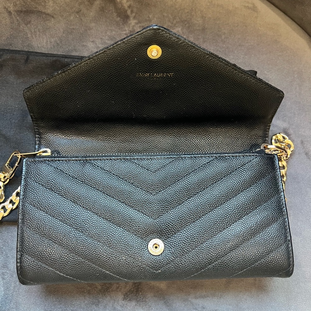 Black Yves Saint Laurent cassandre long flap wallet on chain gold - Picture 10 of 17